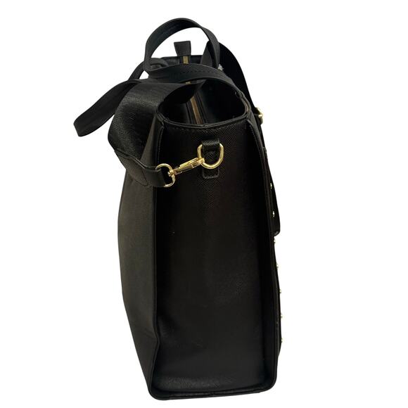 London Fog Sophia Studded Black Tote Bag NWT Faux Leather Gold Hardware - Picture 8 of 14
